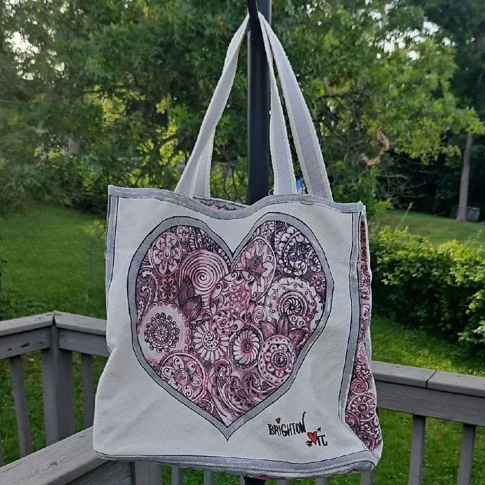 Brighton "Love in Bloom" Canvas Tote Bag | Heart & Paisley Design